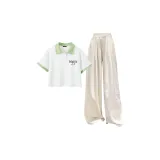 White with Fruit Green Trim+White Pants