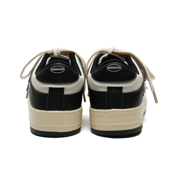Mengsai Abrasion Resistant Slip Resistant Low Top Skateboard Shoes Men's Black White-2