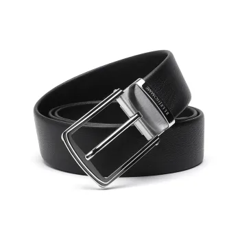 ELLE HOMME Pin Buckle Belt Genuine Leather Brushed Steel Buckle Top Grain Cow Leather Belts Men's Black Width 3.7cm