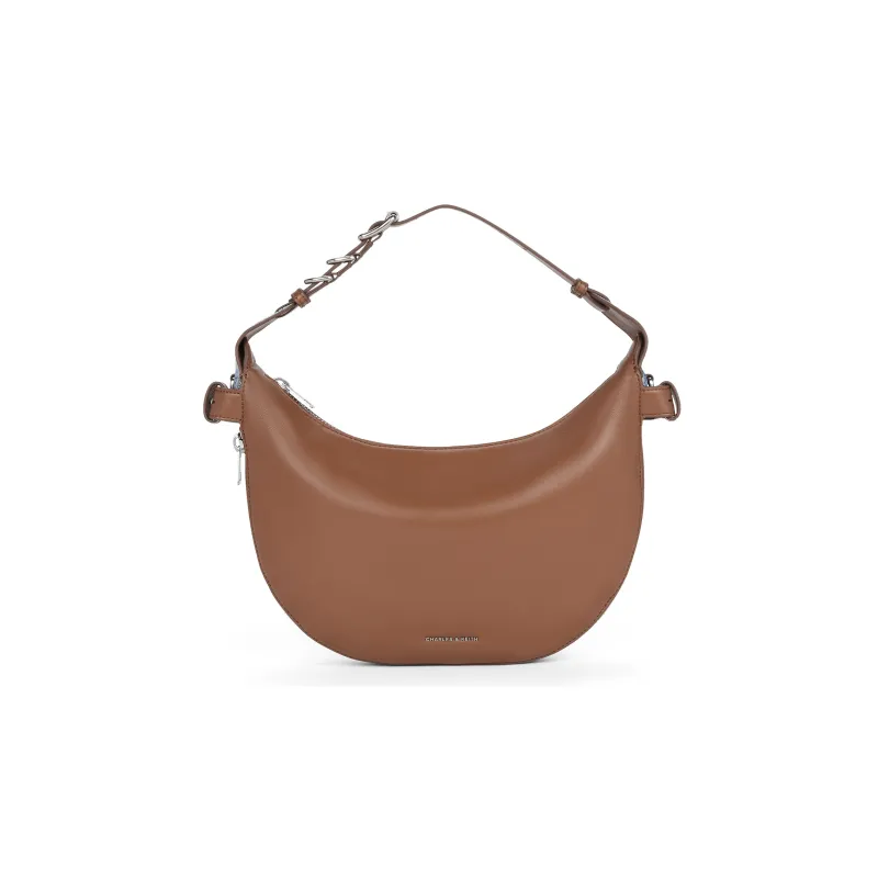 CHARLES&KEITH Pu Shoulder Bag Medium Size Women's Noir Black/Cream Milk White/Tan Tea Brown-12