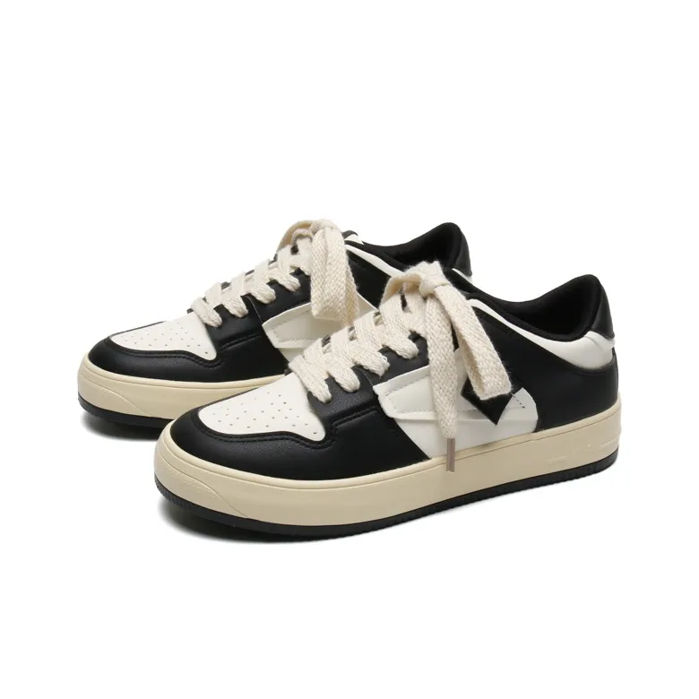 Mengsai Abrasion Resistant Slip Resistant Low Top Skateboard Shoes Men's Black White-1