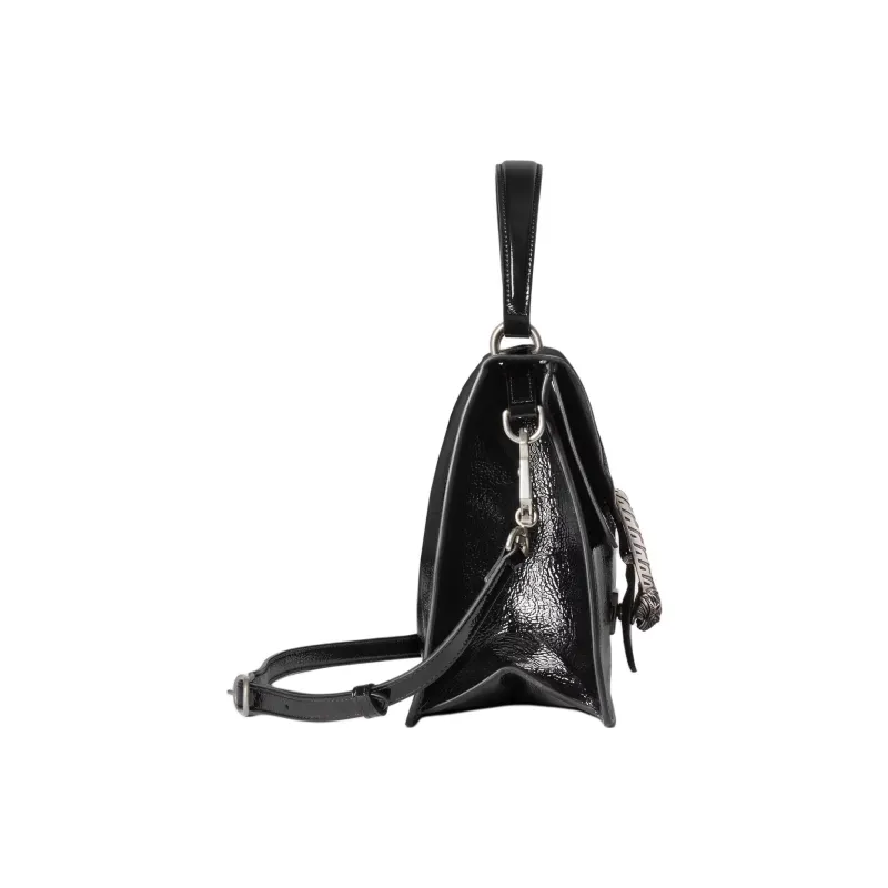 GUCCI Dionysus Patent Leather One Shoulder Handbag Medium Size Women's Black-2