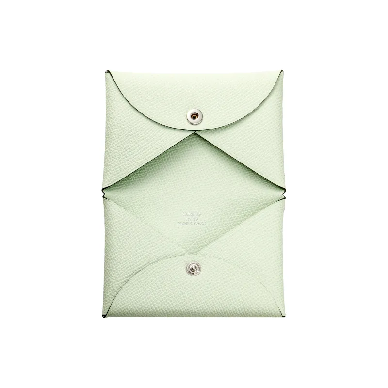 HERMES Calvi Cow Leather Card Holder Women's 0S Vert Fizz Bubble Green-7