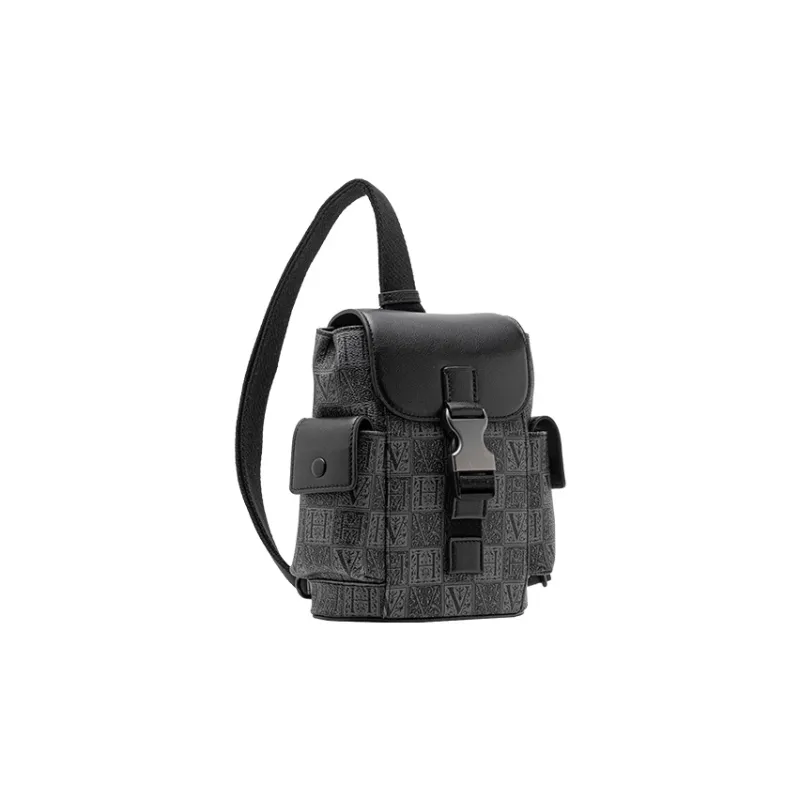 VANESSA HOGAN Monogram Cow Leather Sling Bag Small Size Unisex Black-5