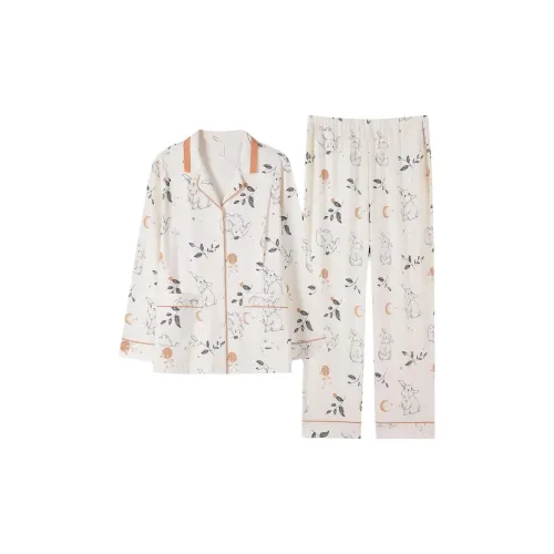 MIIOW Pajama Set Women's Milk White Rabbit Leaf