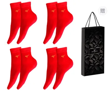 SEPTWOLVES Mid Calf Socks Women's 4 Pack+Shopping Bag Red