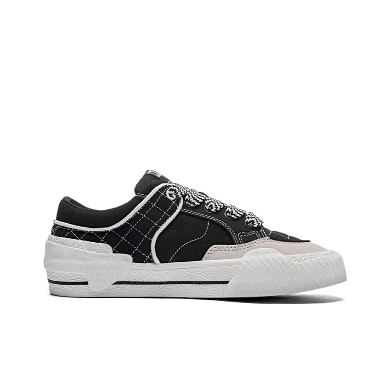 Kappa Slip Resistant Low Top Skateboard Shoes Unisex Black White-1