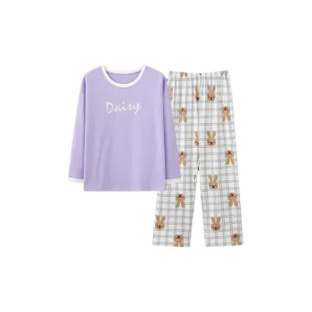 MIIOW Pajama Set Women's Purple Plaid Rabbit