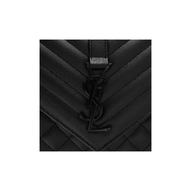 SAINT LAURENT ENVELOPE Quilted Grain Embossed Leather Envelope Bag Shoulder Bag Crossbody Bag Medium Size Women's Black-9