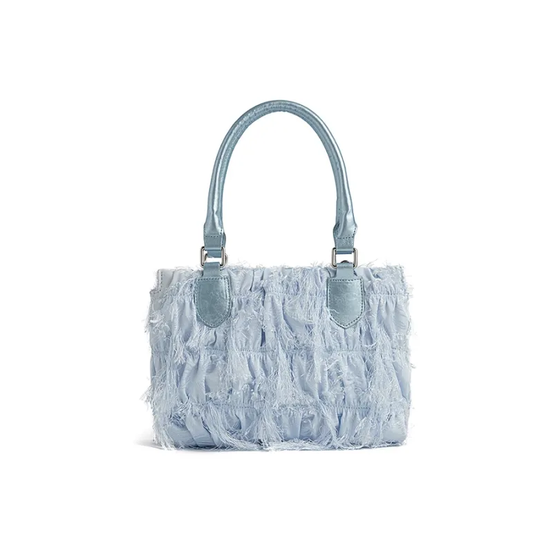 JACD PU Patchwork Fabric Handbag Regular Women's Vintage Ballet/Pearl Silver/Foam Blue-10