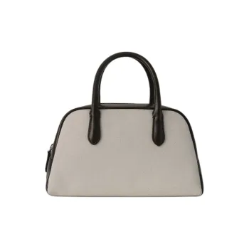 NOTHING WRITTEN Cow Leather With Canvas And Cotton Golf Ball Pouch Handbag Mini Unisex White Brown