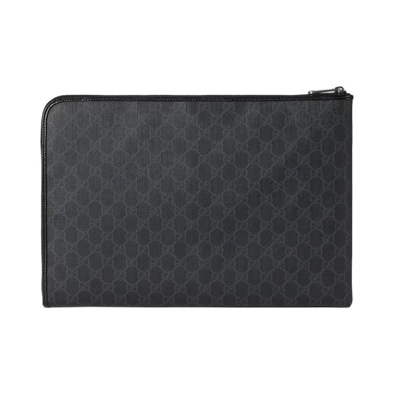 GUCCI Canvas With Leather Clutch Briefcase Medium Size Unisex Black-6