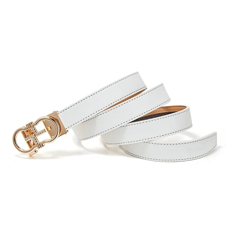 TUCANO Genuine Leather Decoration Automatic Buckle Waist Jeans Leather Belts Women's White/Black 2.4cm-4