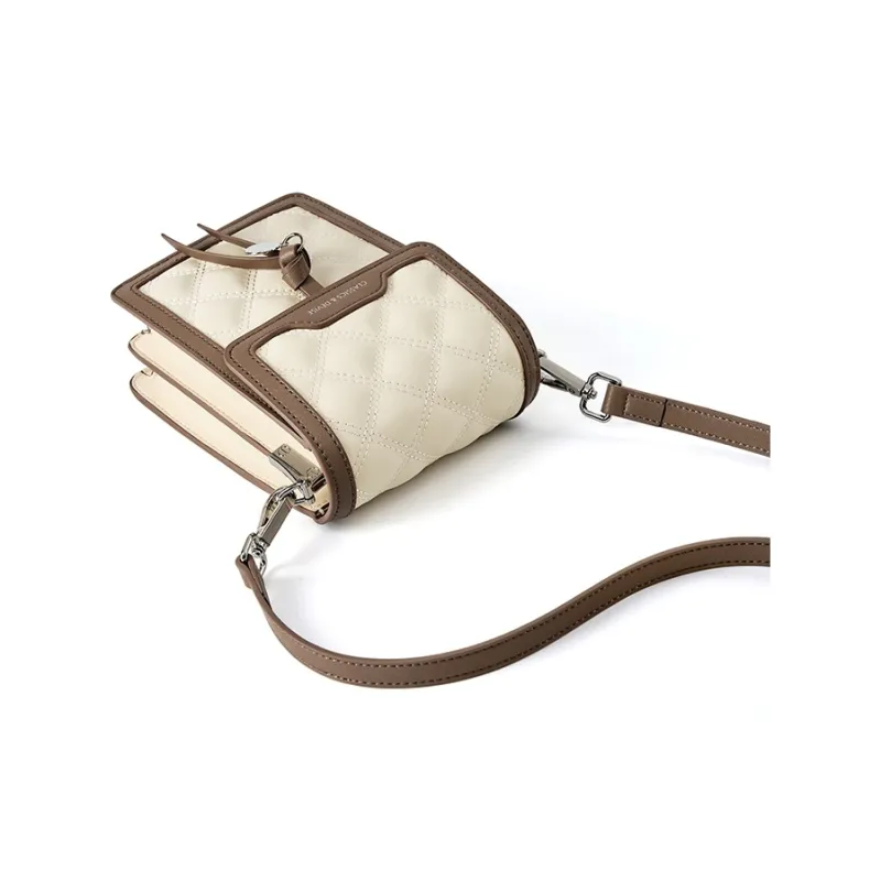 Carnival Keep Cow Leather Cell Phone Pouch Crossbody Bags Shoulder Bags Small Size Women's Ecru-1