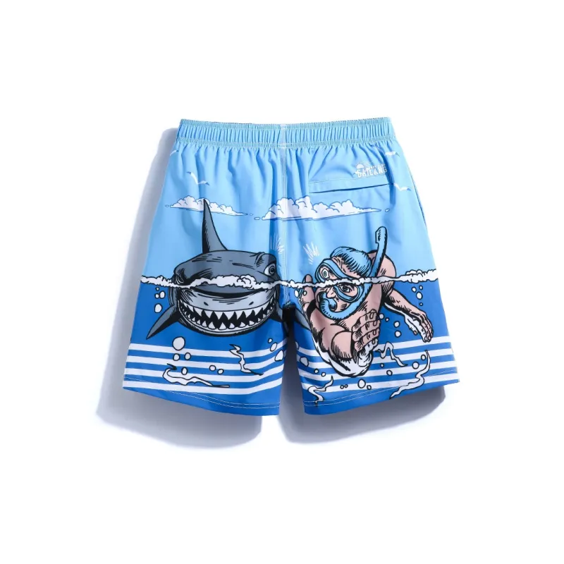 GAILANG Beach Shorts Men's Man And Shark Print-1