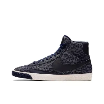 Nike Blazer Premium Anti-Slip Wear-Resistant Mid-Top Skateboard Shoes Men's Blue Black