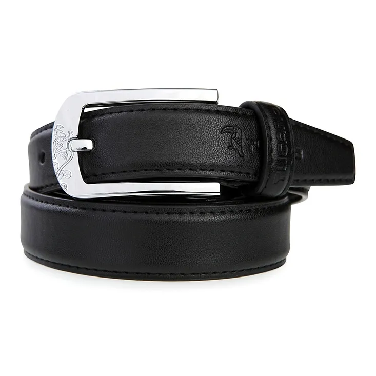 TUCANO Slim Pants With Korean Style Sweet Style Bovine Split Transfer Leather Leather Belts Women's Black/Ecru 2.4cm-1