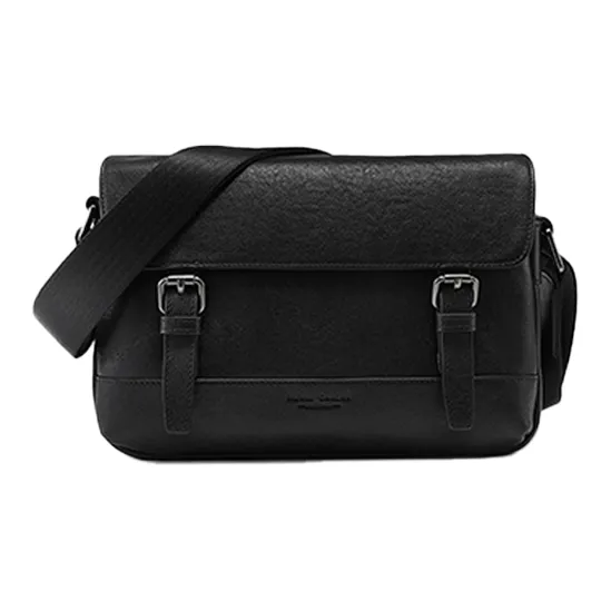 PIERRE CARDIN Top Grain Cow Leather Crossbody Bag Men's Black-0