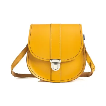 Zatchels Genuine Leather Saddle Bag Crossbody Shoulder Bag Small Size Women's Yellow Ochre Stone