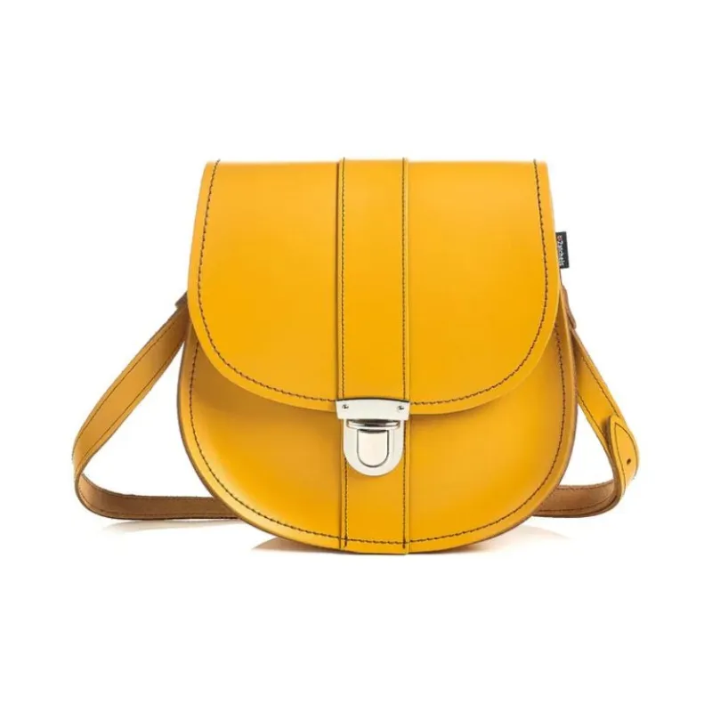 Zatchels Genuine Leather Saddle Bag Crossbody Shoulder Bag Small Size Women's Yellow Ochre Stone-0
