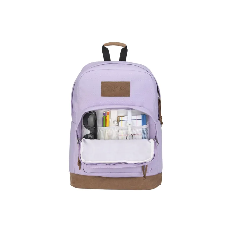 JanSport Suede Leather Backpack Unisex Light Purple-6