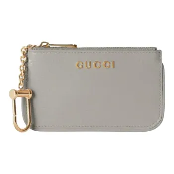 GUCCI Leather Key Pouch Unisex Light Gray