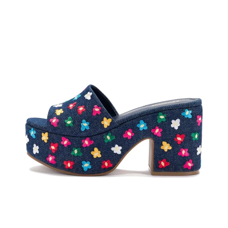 Larroude Slip-Resistant Abrasion-Resistant Slide Slippers Women's Dark Blue-0