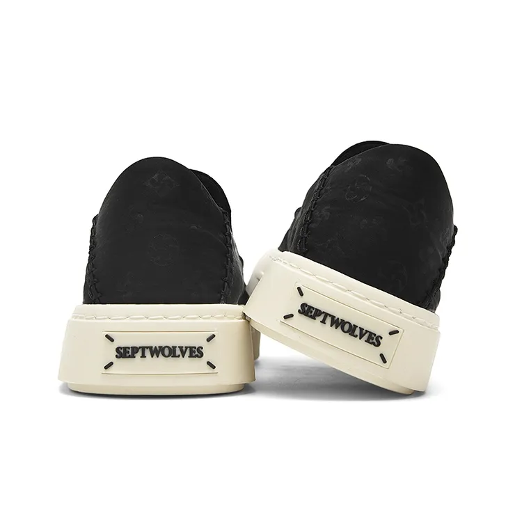 SEPTWOLVES Breathable Lightweight Height Increasing Low-Top Canvas Shoes Men's Black-4