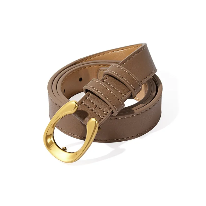 TUCANO Korean Style Vintage Inspired Smooth Buckle Cow Split Leather Leather Belts Women's Black/White/Caramel 2.4cm-1