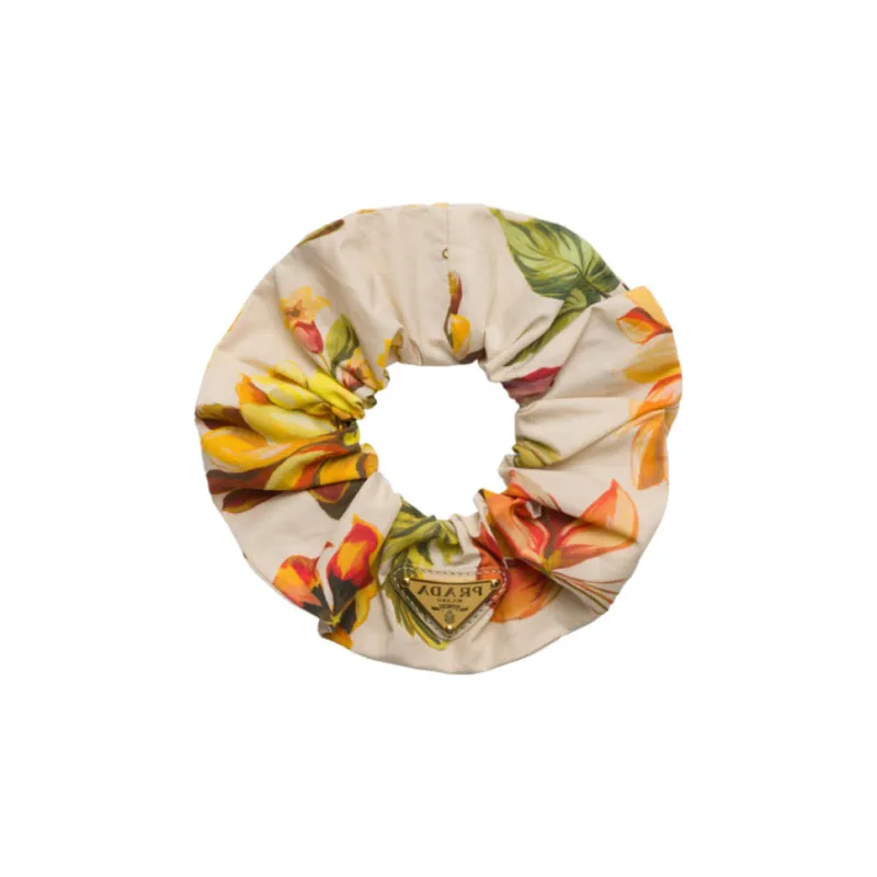 PRADA Triangle-logo Floral-print Scrunchie-1
