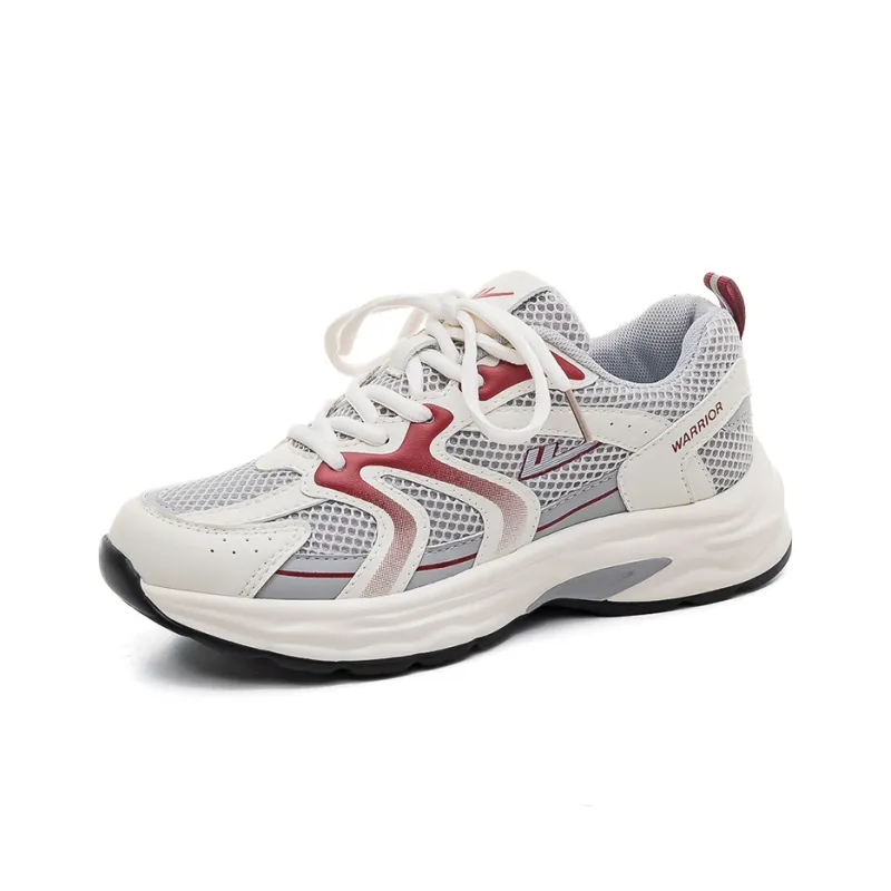 Warrior Warrior Non slip Lightweight Low Top Chunky Sneakers Women's Beige Burgundy-2
