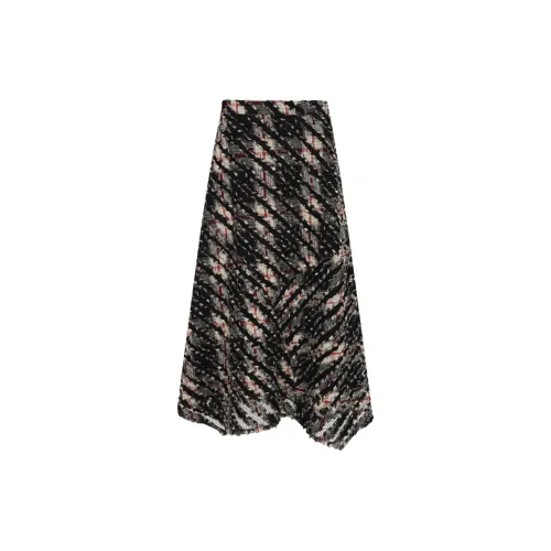 YESWOMEN Casual Long Skirts Women's Black Slant Plaid