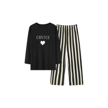 MIIOW Pajama Set Women's Black Stripes Heart