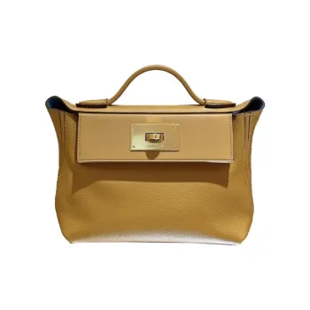 HERMES 24/24 Evercolor & Swift Calf Handbag, Shoulder Bag, Crossbody Bag Mini Women's Caramel & Denim Blue