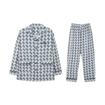 MIIOW Pajama Set Men's Gray Blue Plaid