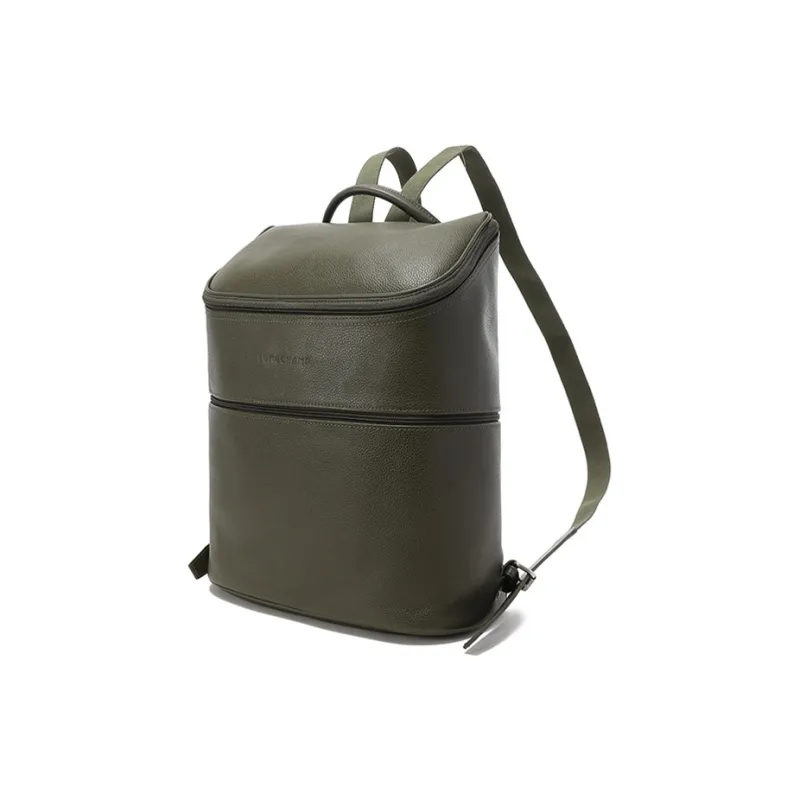 LONGCHAMP Le Foulonné Cow Leather Backpack Unisex Khaki Green-1