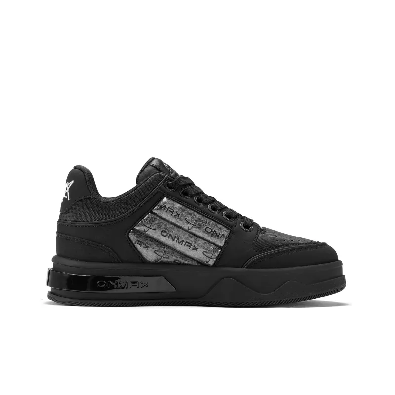 ON MAX Abrasion Resistant Height Increasing Low Top Skateboard Shoes Unisex Black-3