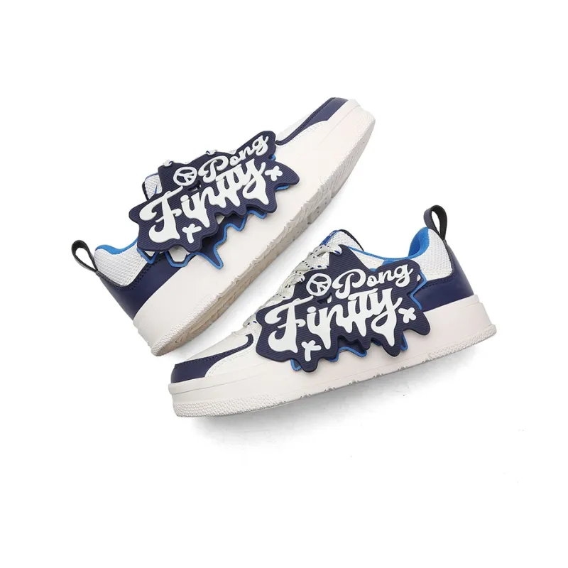 PONGFINITY Slip Resistant Low Top Skateboard Shoes Unisex White Blue-2