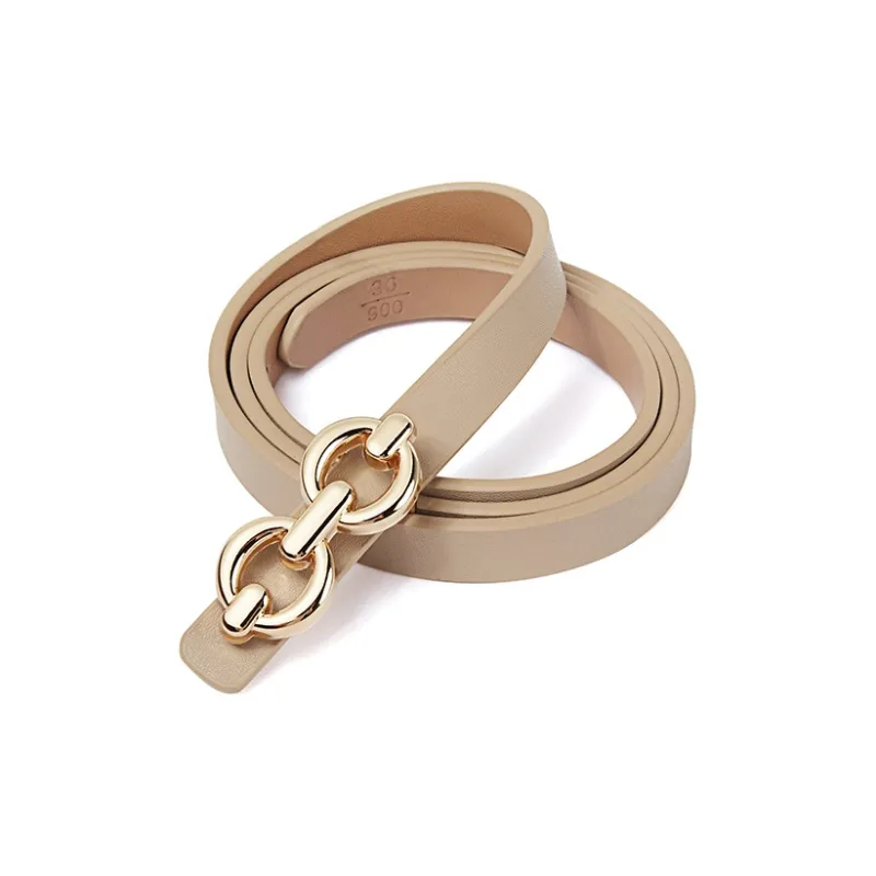 TUCANO Korean Style Vintage Inspired Smooth Buckle Cow Split Leather Leather Belts Women's Black/Khaki Width  1.4cm-1