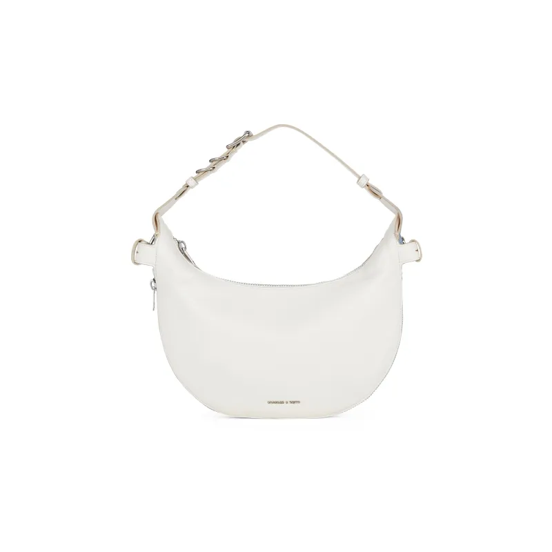CHARLES&KEITH Pu Shoulder Bag Medium Size Women's Noir Black/Cream Milk White/Tan Tea Brown-6