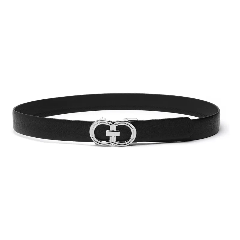 ELLE HOMME Automatic Buckle Belt Steel Buckle Casual Fashion Top Grain Cow Leather Belt Men's Black Width 3.7cm-3