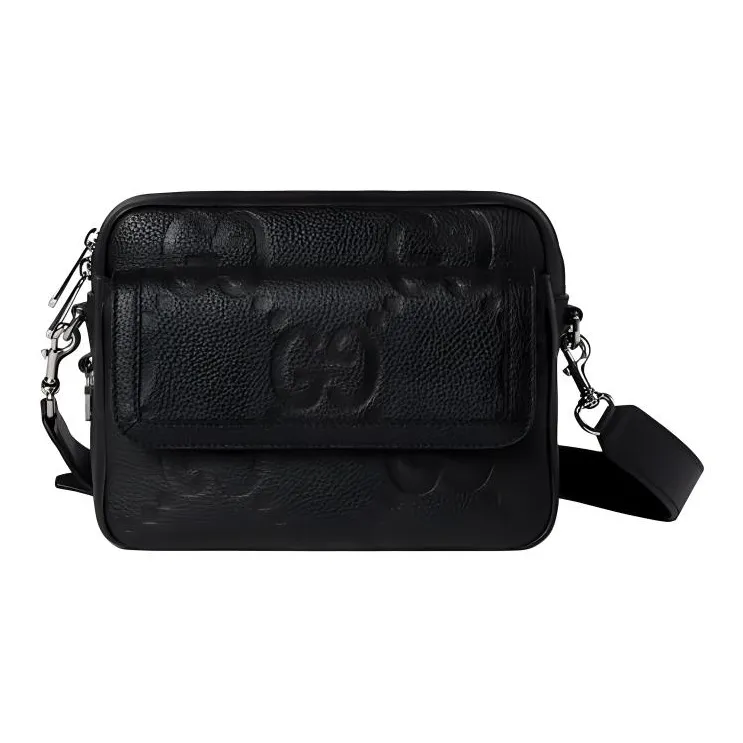 GUCCI Leather Shoulder Bag, Crossbody Bag Trumpets Unisex Black-0