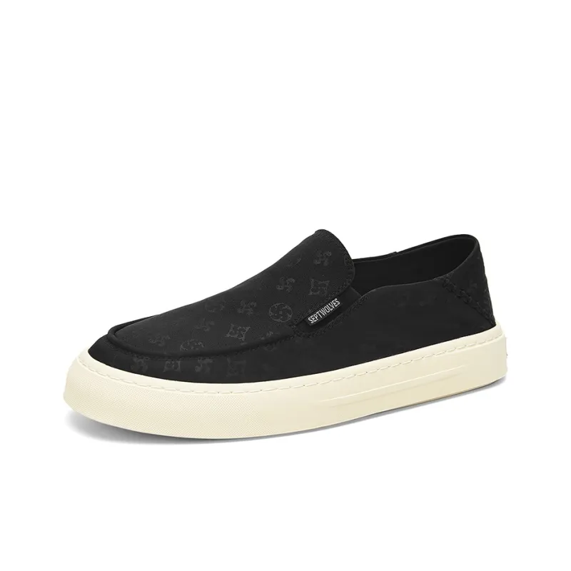 SEPTWOLVES Breathable Lightweight Height Increasing Low-Top Canvas Shoes Men's Black-2