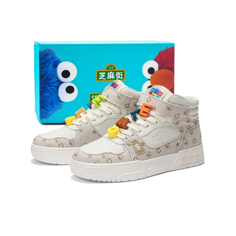 SESAME STREET Skateboard Shoes Unisex High Top Black & White/Denim Blue/Beige Apricot/Black-20