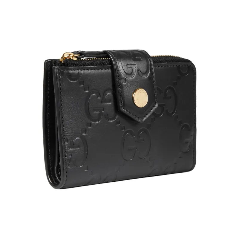 GUCCI Leather Wallet Medium Size Women's Black-2