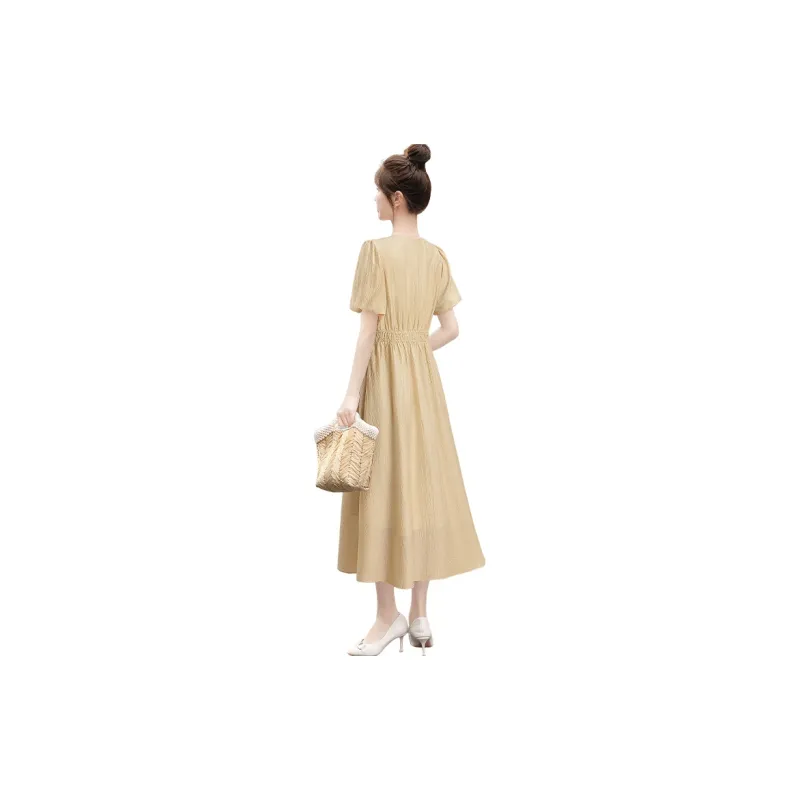 Cypress House Short Sleeved Dress Women's Khaki Yellow-1