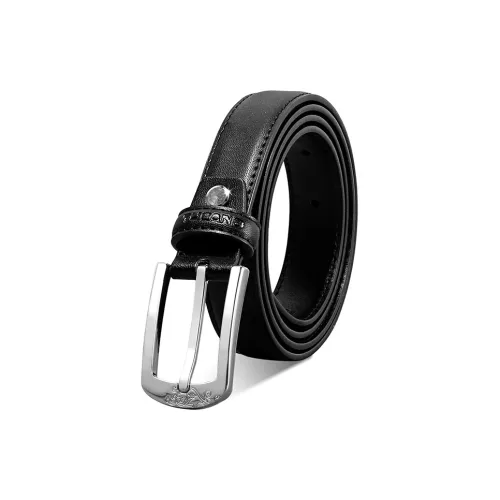 TUCANO Slim knitted-motif With Korean Style Sweet Style Bovine Split Transfer Leather Leather Belts Women's Black/Ecru 2.4cm