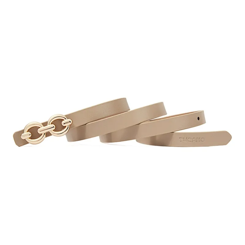 TUCANO Korean Style Vintage Inspired Smooth Buckle Cow Split Leather Leather Belts Women's Black/Khaki Width  1.4cm-3