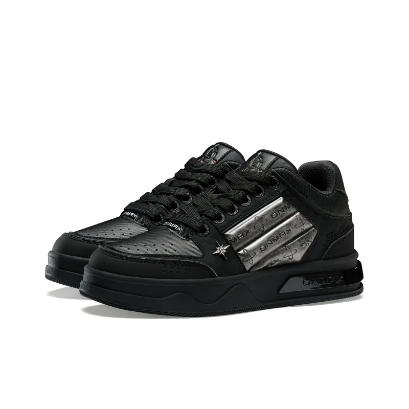 ON MAX Abrasion Resistant Height Increasing Low Top Skateboard Shoes Unisex Black-1