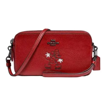 COACH Disney/Disney, Collaboration Kira Polished Pebbled Leather Shoulder Bag, Crossbody Bag Small Size Women's Red